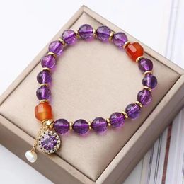 Strand 8mm Natural Amethyst Bracelets Luxury Women's Rhinestone Pendant Bead String Bracelet Girlfriend Couple Student Party Jewellery