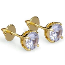 18K Gold Hip Hop Iced Out CZ Zirconia Round Stud Earrings 04 06 08cm for Men and Women Diamond Earrings Studs Rock Rapper Jewel5192156