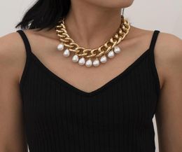 Punk Imitation Pearl Pendant Necklace Curb Cuban Thick Link Chain Necklaces Choker For Women Girls Jewellery Gifts Charm7240064