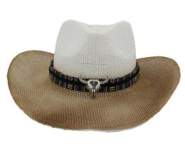 Brown Spray Paint Large Brim Paper Cowboy Straw Hat Outdoor Unisex Men Women Sun Protection Hat Beach Panama Sun Cap4878979