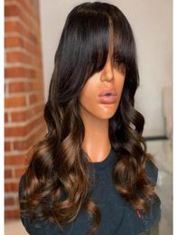 360 Lace Frontal Wig Ombre Dark Brown Wave Remy Human Hair Hd Laced Front Wigs 150 Fringe Wigs Natural Hairline F Curtain Bangs3904737