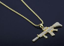 18k Gold Plated Rapper M4 submachellone gun Pendant Necklace 75cm Gold Color HIPHOP New York Men039s Pendant necklaces 2017 Jul4964512