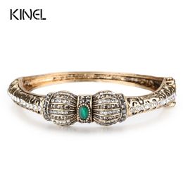 whole Kinel Vintage Green Crystal Flower Bangles Resin Bracelets Pulseiras Feminino Turkish Bracelet Bijouterie Hand Jewelry5382207