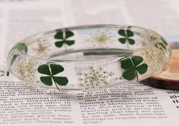 Ladies new green plant fourleaf clover bracelet lace resin dried flower bracelets polished craft jewelry natural gift bracelet4131382