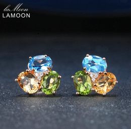 LAMOON 925 Sterling Silver Earrings For Women Gemstone Earring Citrine Peridot Topaz 18K Rose Gold Fine Jewellery S925 LMEI037 CJ1912136687