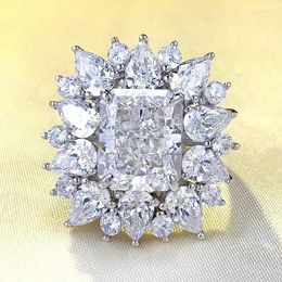 Cluster Rings 2023 S925 Silver Imported High Carbon Diamond Rectangle Flower Cut Luxury Inlaid With Full Women's Style