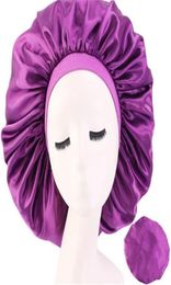 Solid Satin Bonnet Hair Styling Cap Long Hair Care Women Night Sleep Hat Silk Head Wrap Shower Cap Styling Tool Whole8658832