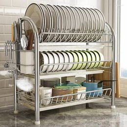 Kitchen Storage 3-Tier Dish Drying Rack Shelf With Drain Board Countertop Dinnerware Organizer Drainer