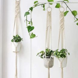 Pots Macrame Plant Hanger Set Of 3 Indoor Wall Basket Flower Pot Holder Home Decor Boho Hanging Planter Y200709