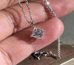 Simple Fashion Jewellery Solitaire Diamond Pendant 925 Sterling Silver Princess Cut White Topaz CZ Diamond Gemstones Women Clavicle 7763614