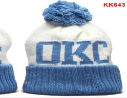 OKC Beanies Cap Wool Warm Sport Knit Hat Basketball Striped Sideline USA College Cuffed Pom Hats Men Women Bonnet Beanie Skull Cap2976128