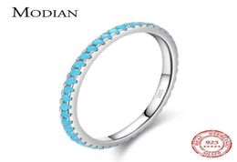 Modian 100 925 Sterling Silver Classic Exquisite Circle Turquoise Charm Stackable Finger Ring For Women Trendy Fine Jewellery 210612534234