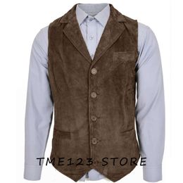 Men's Suede Casual Business Collar Single Breasted Vest Suit Jackets Gothic Chaleco Wang Formal Wear Steampunk Male Vests Gilet