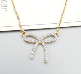 Simple Bow With Diamonds Necklace Bow Clavicle Chain01231660087