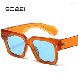 Sunglasses Oversized Square Women Luxury Fashion Rivets Decoration Eyewear Shades UV400 Men Yellow Blue Sun Glasses