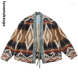 Men's Jackets Seveyfan Men National Denim Robe Woolen Printed Coats Oversize For Male