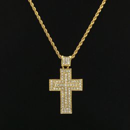 Mens Hip Hop Jewellery 18K Gold Silver Plated Fashion Bling Bling Cross Pendant Men Necklace For Gift Present Christian307u