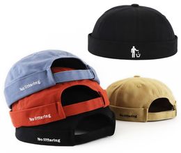 No Littering Brimless Docker Leon Cap Adjustable Sailor Skullcap Cotton Beanie Hat No Brim Rolled Cuff Trucker Worker Cap Men Wome8447125