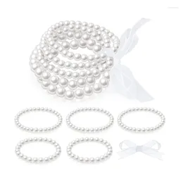 Charm Bracelets 5 Pack Pearl Beaded Bracelet Set White Beads With Stretch Imitation Strand ABS Material