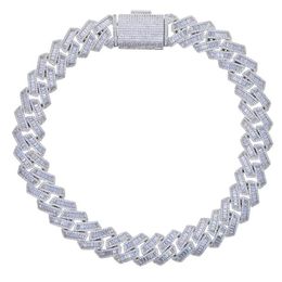 Chokers Iced Out Bling 19mm Baguette CZ Heavy Chunky Cuban Link Chain Necklace Silver Colour 5A Zircon Choker Hip Hop Men Women Jew206L