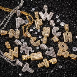 A-Z Baguette Initials Letters Pendant for Men n Women Micro Pave Cubic Zircon DIY Hip Hop Necklace With Rope Chain228H