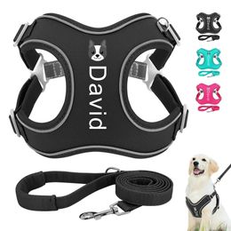 Custom Dog Harness Leash Set Personalised No Pull Reflective Adjustable Pet Vest For Small Medium Large Dogs 231225