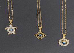 Pendant Necklaces Blue Necklace Stainless Steel Handmade Turkish Glass And Crystal Stone Gold No Fade Colour Jewelry1569511