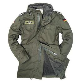 German Army Military Jacket Men Winter Cotton Thermal Trench with Hood Jackets Fleece Lining Coat 231226