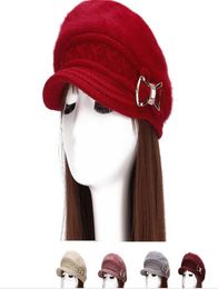 New Ladies Hat Winter plus cashmere rabbit hair hat fashion crystal bow knitted hat6254337