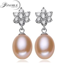 Stud YouNoble Fashion White Real Natural Fresh Water Pearl Earring 925 Sterling Silver Jewelry Women Birthday Gift Brincos Perolas2726