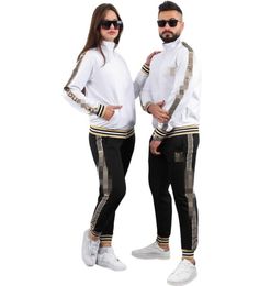 European American women's Tracksuits autumn winter new simple black white letter printing two-piece set