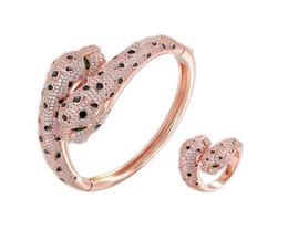 2021 fashion animal bangle aggressive personality double headed leopard bracelet with zircon inlaid in copper designer Jewellery wom6541685