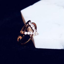 selling ladies exquisite personality letter inlaid zirconium ring Fashion trend V-shaped rose gold ring couple gift Jewellery R272D