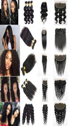 30 32 Inches Human Remy Hair Bundles With Lace Frontal Closure Straight Body Deep Water Loose Wave Jerry Kinky Curly Brazilian Vir5887341