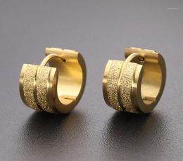1 Pair 316L Stainless Steel Ear Piercing Jewelry Double Sand Hoop Huggies Earrings For Men Women14083392