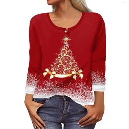 Women's T Shirts Christmas Long Sleeve T-Shirt Santa Pattern Pullover Printed Reindeer Snowman Graphic Costumes Casual Cute Autumn Winter