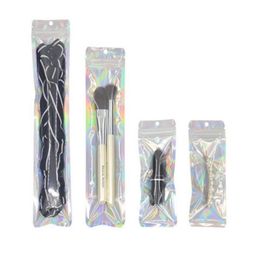 Clear and Holographic Brush Packing Bags with Hanger Hole 100pcs lot Zipper Seal Packaging USB Bag Multi-sizes Necklace Watch Pack Jpag Stco