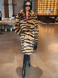 Winter Long Warm Thick Leopard Faux Fur Coat Women Tiger Print Loose Luxury Fluffy Clothing Female Thicken Plush Overcoat 231226