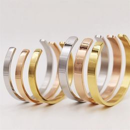 Luxury Simple Style Lover Couple Jewelry Stainless Steel Rose Gold Color Bracelets Bangles For Women Men Cuff Open Bangle B009209P