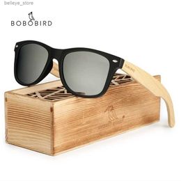 Sunglasses BOBO BIRD Sunglasses Women Men Summer Vintage Black Square Lady Wood Mirrored Polarized Sun glasses gafas de sol mujerL240124