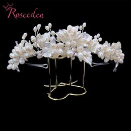 New Design Fresh Water Pearl Bridal Tiara Crown Flower Rhinestone Wedding headband hairpiece Hair Jewellery RE3943 W0104270x