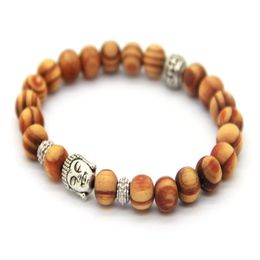 Whole New Arrival Products 8mm Antique Silver Buddha Head Beaded Bracelets With Nice Wood Beads Jewelry266n
