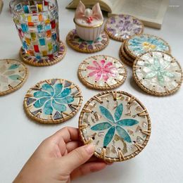 Table Mats Cup Mat Handcrafted Seashell Flower Pattern Coasters Artistic Insulation Pads For Home Protection Tables Coastal