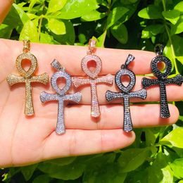 Bracelets 5pcs Ankh Cross Pendant Bling Charm for Women Bracelet Necklace Making Cz Pave Religious Handcrafted Jewellery Accessory Wholesale