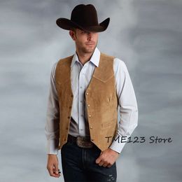 Men's Suede Slim Fit Single Breasted Casual Western Denim Vest 5 Buttons Fashion Classic Clothing Fast Delivery