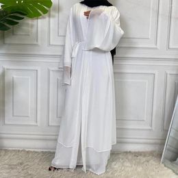 Ethnic Clothing Eid Mubarak Chiffon Open Abaya White Kimono Dubai Turkey Kaftan Muslim Hijab Dress Islam Clothes Abayas For Women Robe