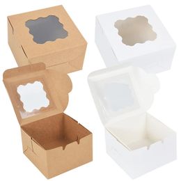 5/10 piece kraft paper cake box with transparent PVC window dessert pizza bread square box wedding party Favourite cupcake gift packaging box 231227