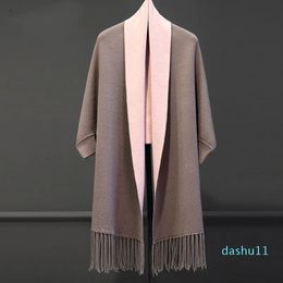 Winter Fashion Brand Cashmere Twosided Scarf Women Shawl Cape Blanket Solid Foulard Fringed Long Sleeved Sweater