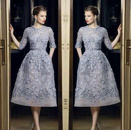 Elie Saab Short Prom Dresses Lace Knee Length Appliques Half Sleeves Evening Dress Formal Party Gowns5687960