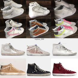Designer Women Shoes Italy Brand Golden Mid Slide Star Sneakers Black Leopard Print Pink Gold Glitter Classic White Do-Old Dirty High Tops Boots New Arrival